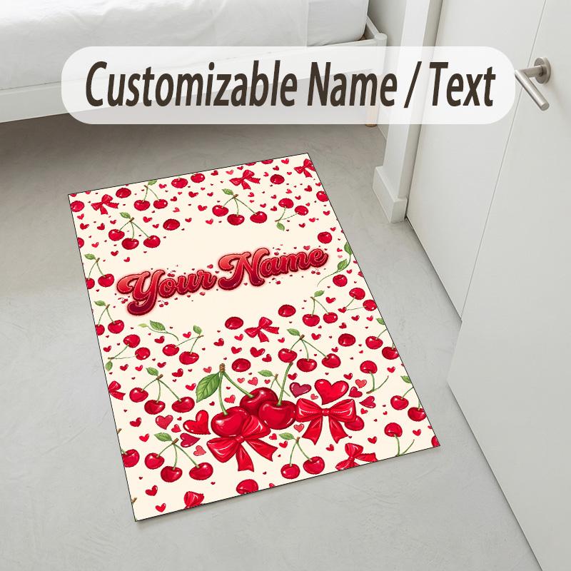 Floral Garden Theme Crystal Velvet Rug Personalized Custom Name Text Soft Floor Mat Home Decor
