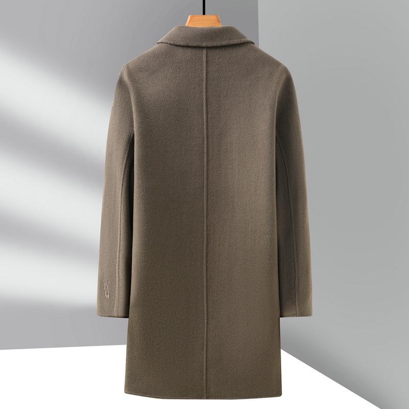 Men's Mid-Length Double-Sided Woolen Coat, Suit Collar, Korean Style, Casual Jacket for Autumn Winter.