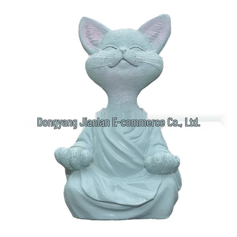 Zen Black Meditating Cat Sculpture - Resin Garden & Desk Ornament Meditating Cat серый