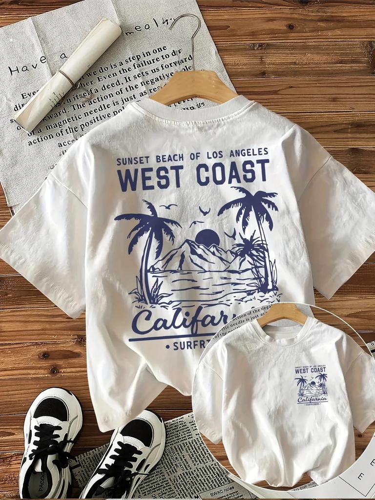West Coast Graphic Print with Palm Trees T Shirt Short Sleeve Women Tshirt Clothes Women Retro Aesthetic T-Shirts