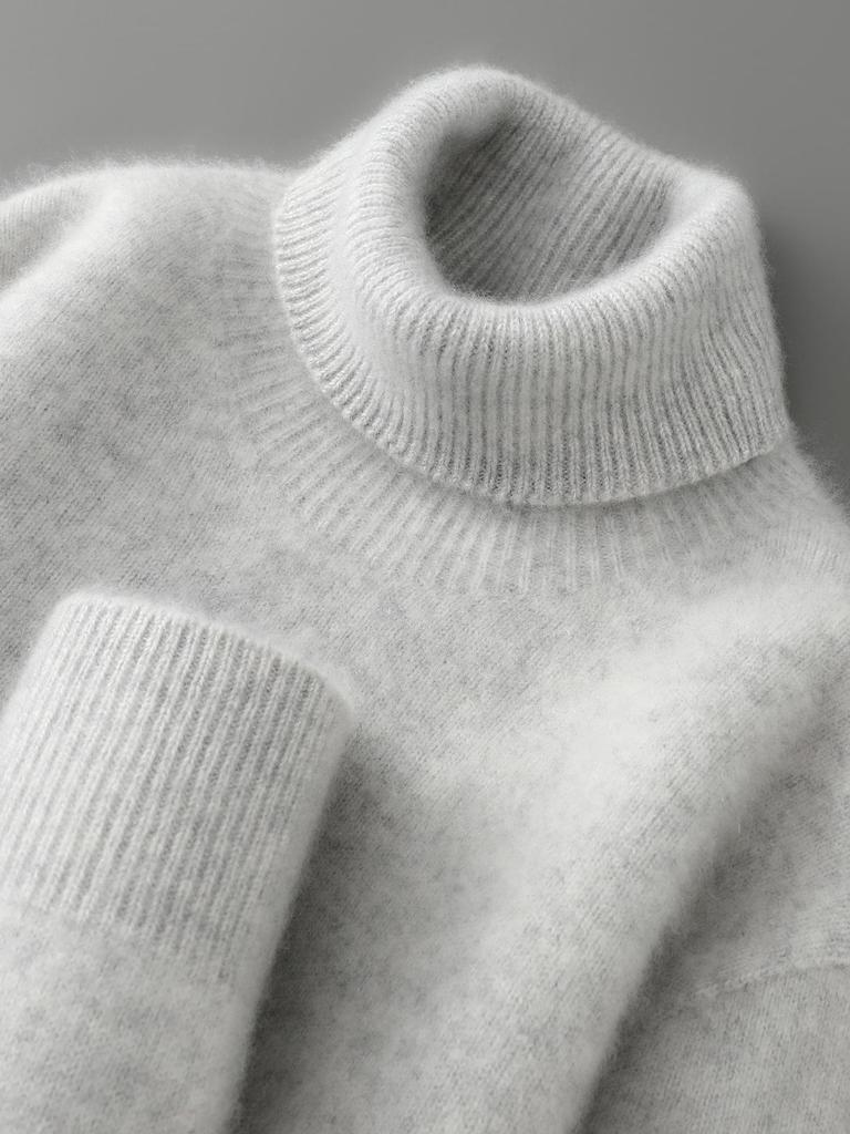 Men's High-Neck 100% Wool Thickened Cashmere Sweater – Autumn/Winter Long-Sleeved Loose Knit Base Layer
