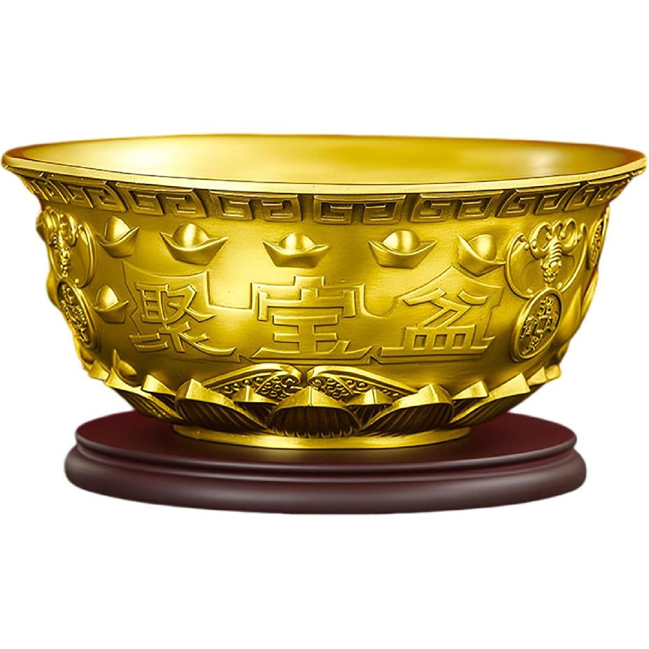 Brass Treasure Bowl - Traditional Chinese Style, Perfect for Home or Office To Attract Wealth and Good Fortune (Length: 16CM)