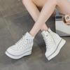Women's White Rhinestone Print Height-Boosting Platform Sneakers