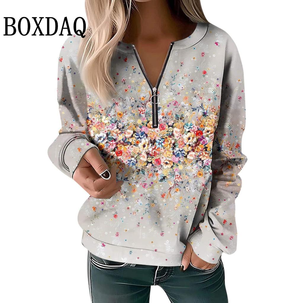 Tie Dye Farbverlauf Blumen 3D Gedruckte Hoodies Für Damen Herbst Winter Sweatshirts Langarm V-Ausschnitt Reißverschluss Lässige Sport Oberteile