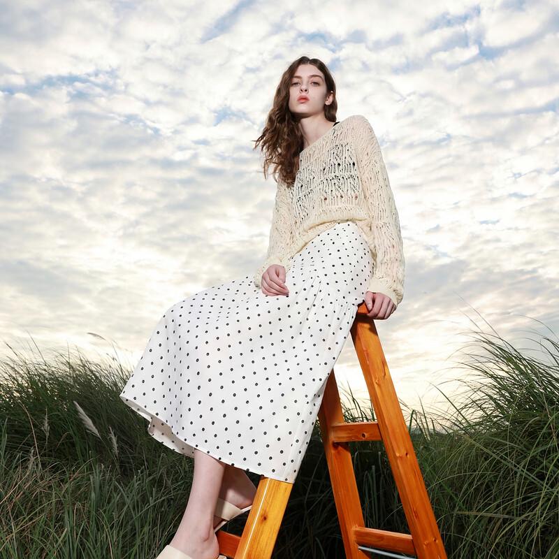 Chic Polka Dot A-Line Midi Skirt