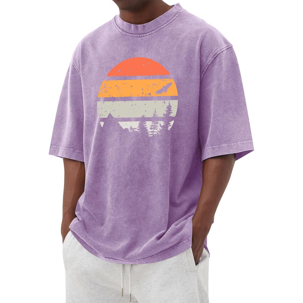 Camiseta Informal Deportiva de Manga Corta con Estampado para Hombre y Cuello Redondo