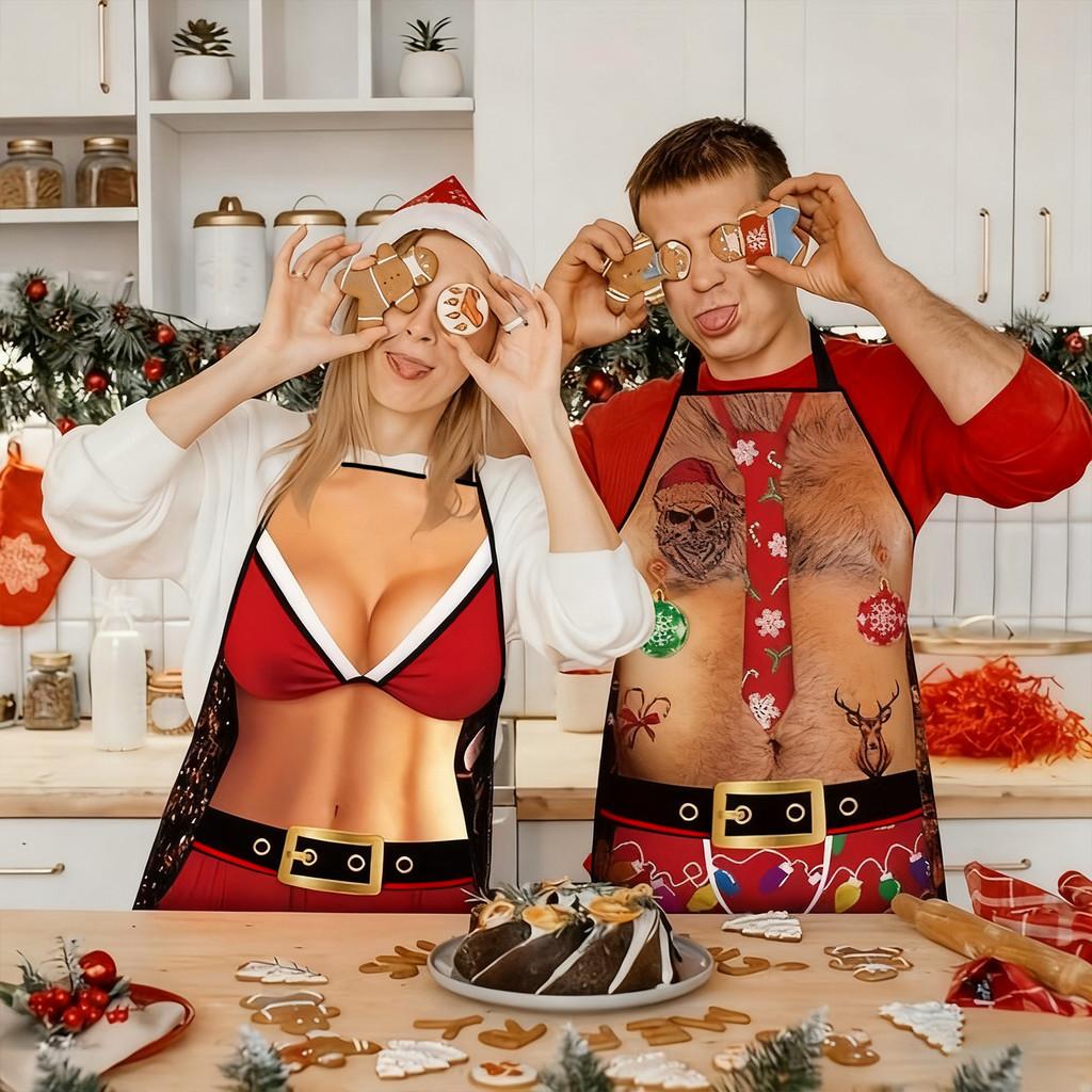 Christmas Creative Funny Waterproof Apron Set For Kitchen Cooking Gift For Adults