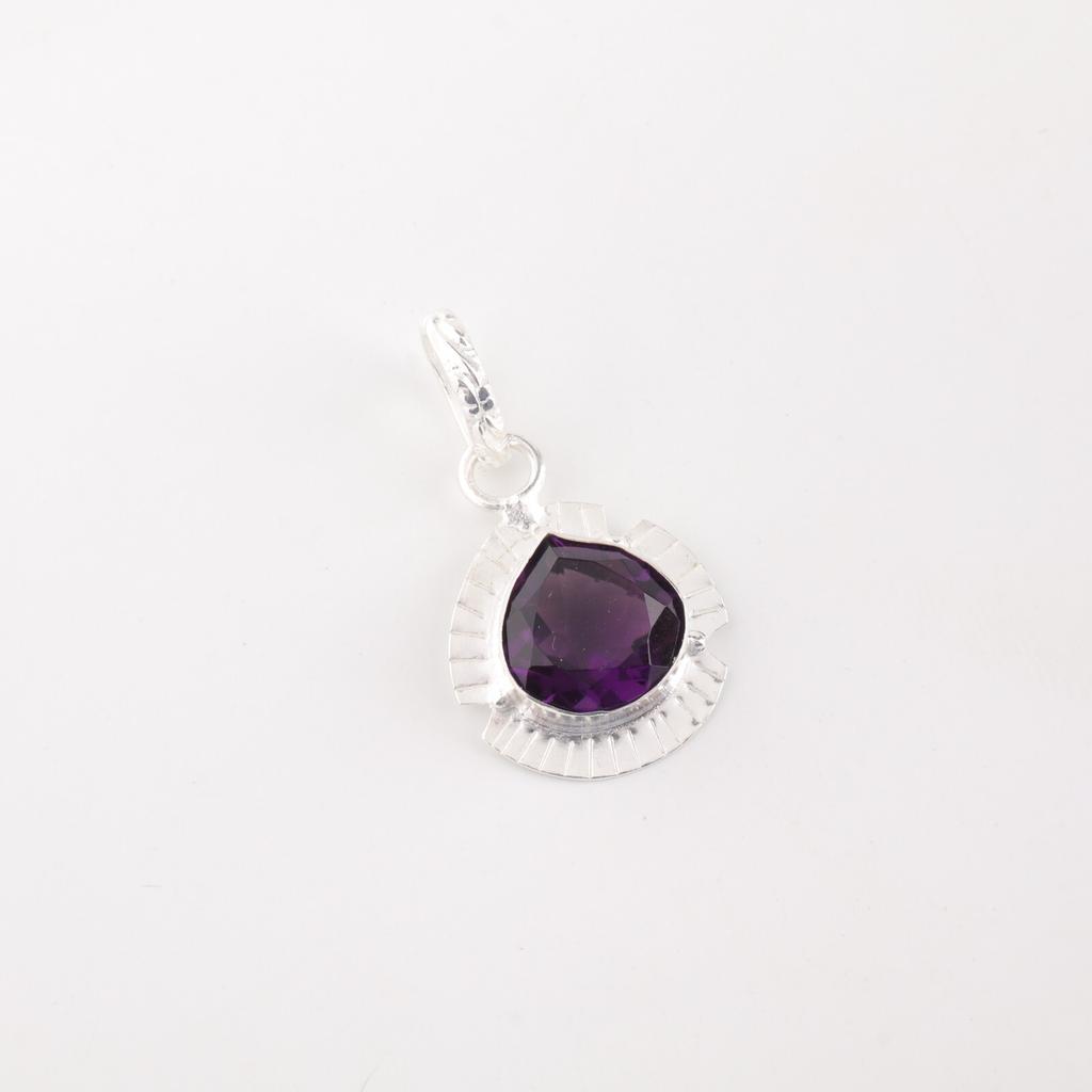 925 Sterling Silver Jewelry Amethyst Gemstone Handmade Pendant 1.15" For Women PP-8-7