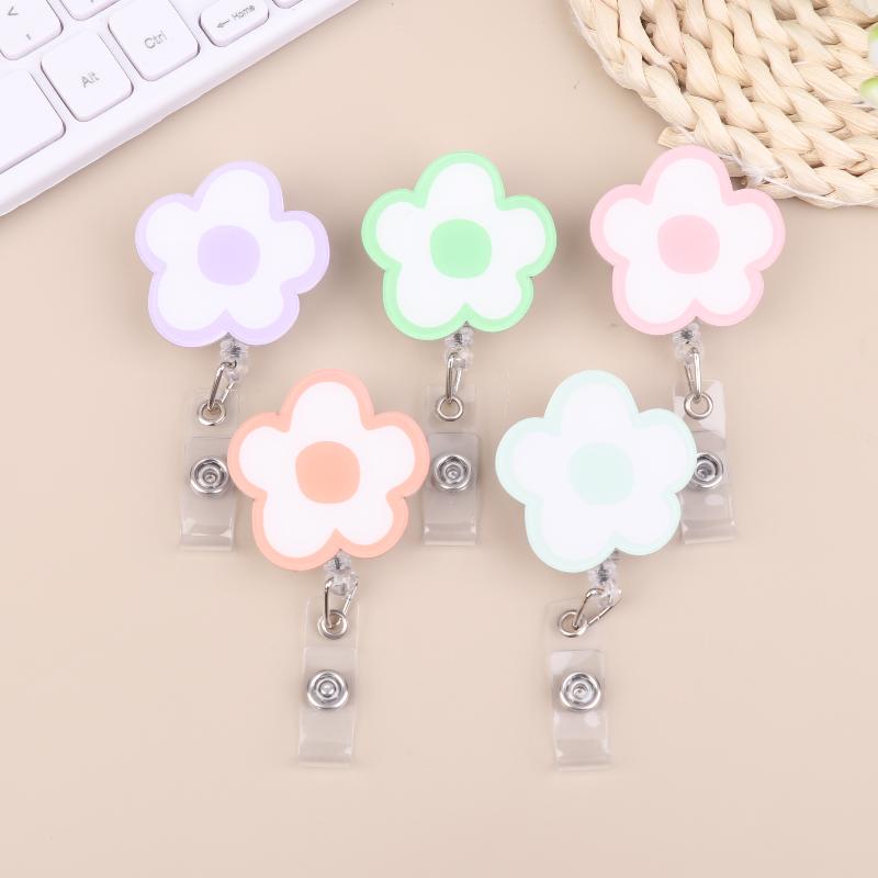 Cute Flower Retractable Badge Reel Chest Card Easy Pull Buckle For Nurse Doctor Student ID Card Holder Office School Supplies