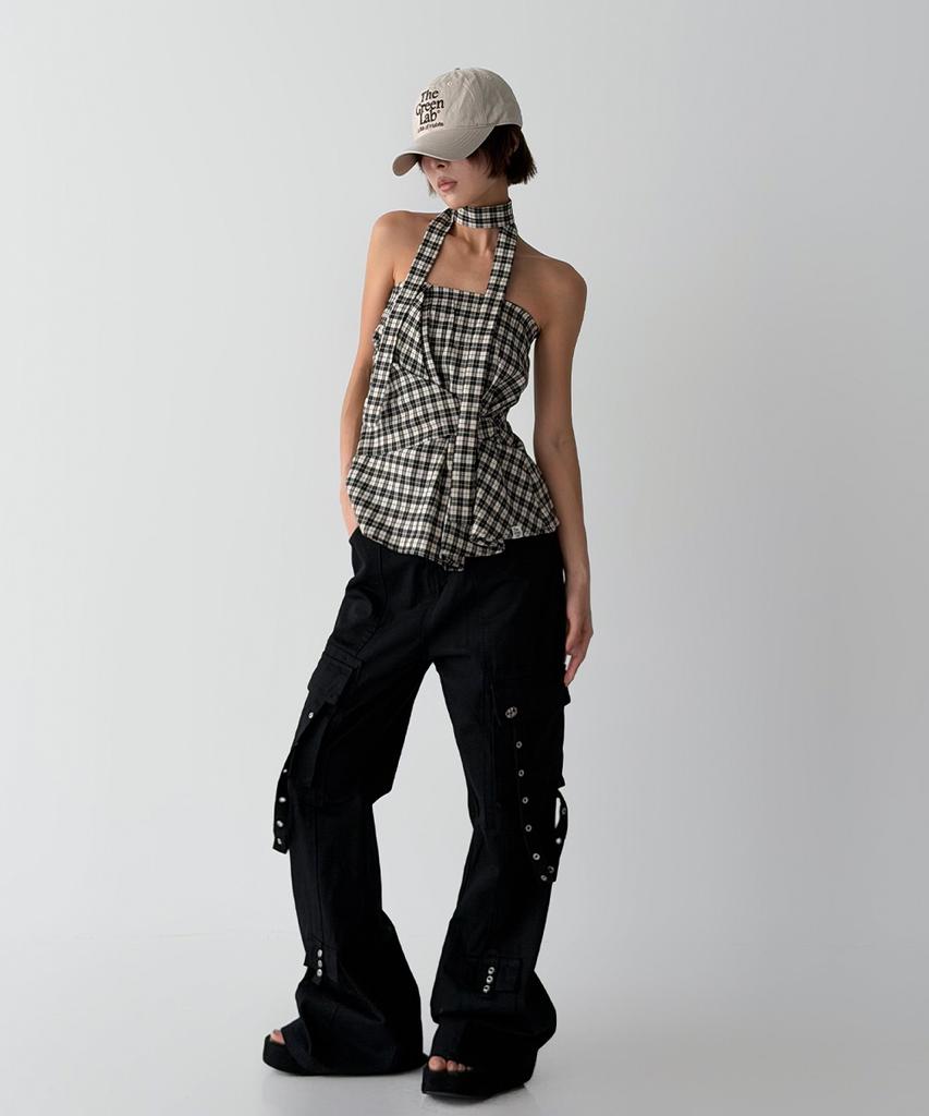 THE GREEN LAB Eyelet Strap Bootcut Cargo Pants [Black]