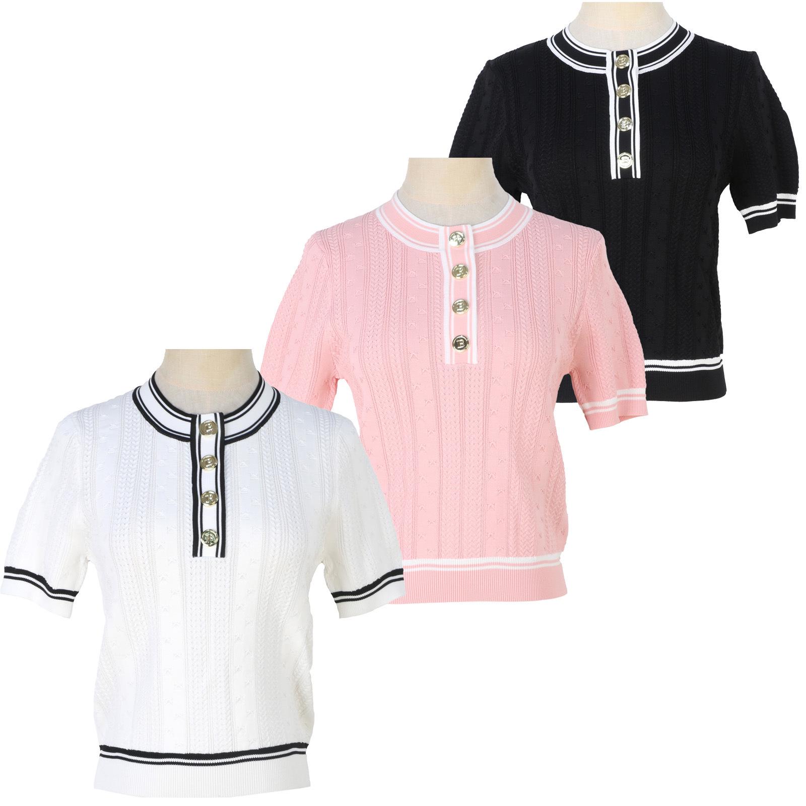 

Women s French Knitted Hollow-Out Round Neck Slimming Top Small