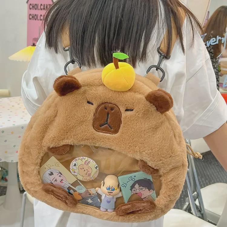 Cute Capybara Cartoon Plush Backpack - Soft, Small, and Perfect for Light Travel