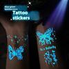 1/6 Sheets Blue Luminous Glow Tattoo Sticker Waterproof Temporary Finger Wrist Body Art False Butterfly Tattoo