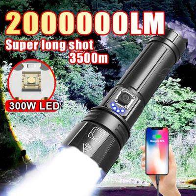 2000000 liumenų didelio galingumo žibintuvėlis 300 W LED blykstės lemputė įkraunamas žibintuvėlis 26650 priartinimo rankinė lempa vandeniui atspari lauko šviesa stovyklavimo žibintas