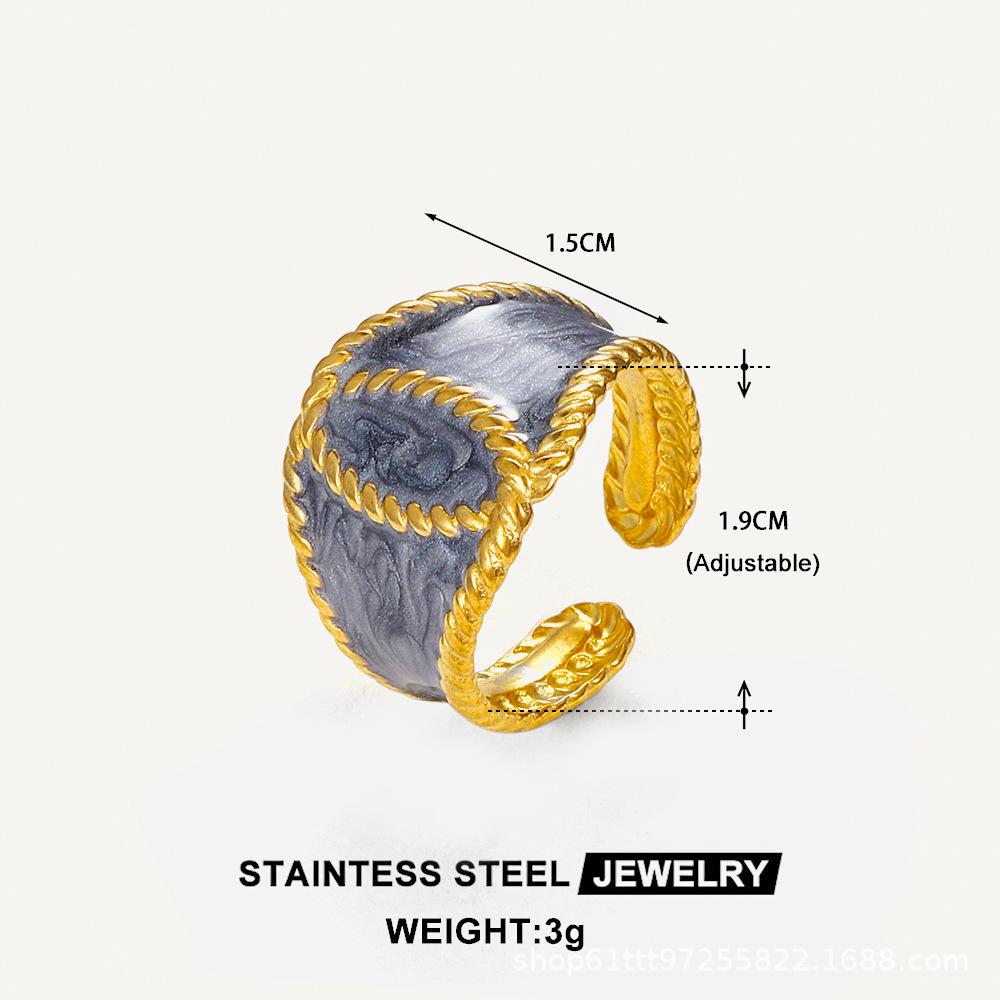 Women s Personalized 18K Gold Stainless Steel Enamel Open Ring Gold White