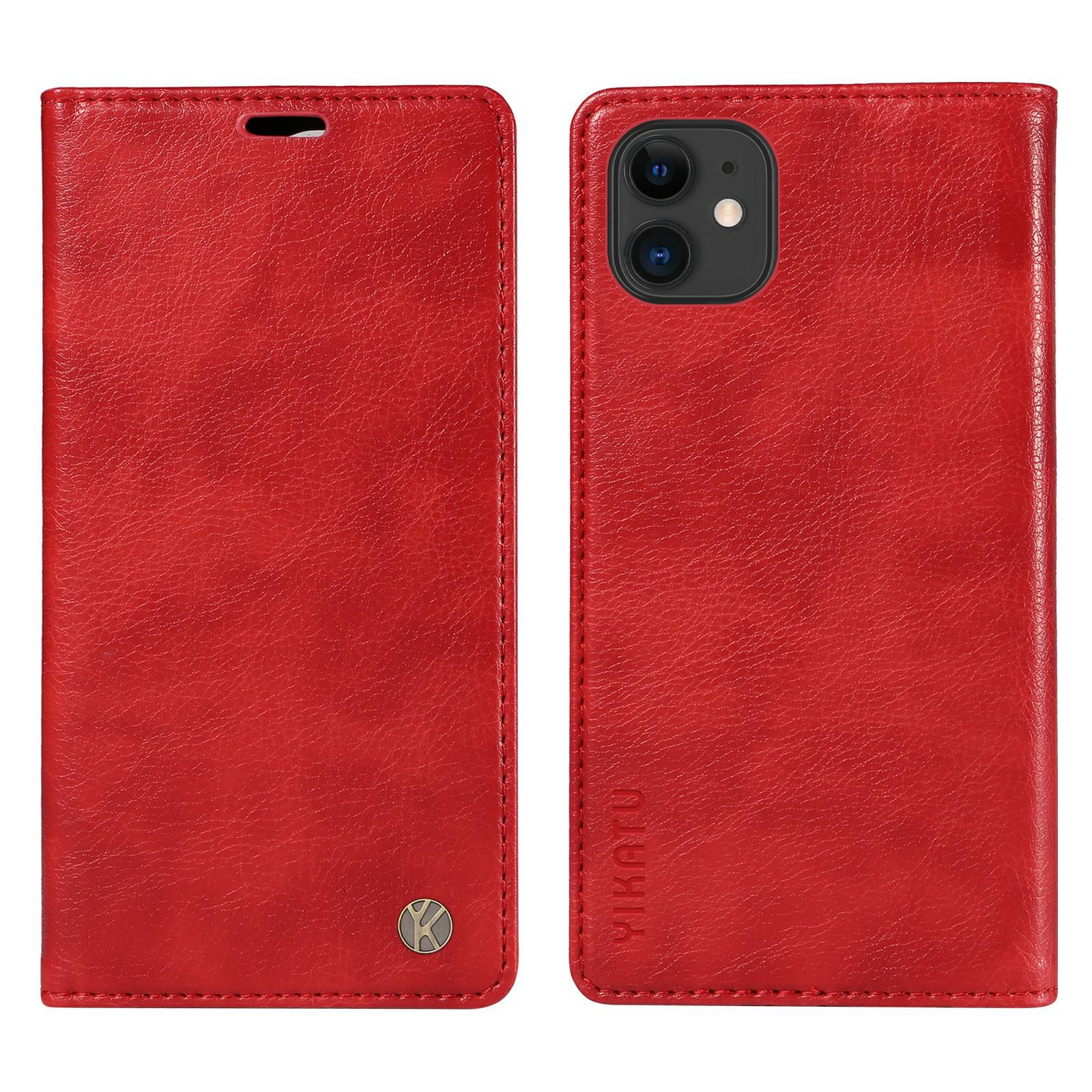 

YIKATU YK-006 For iPhone 11 Case Wallet Card Slots PU Leather Protective Phone Cover Red