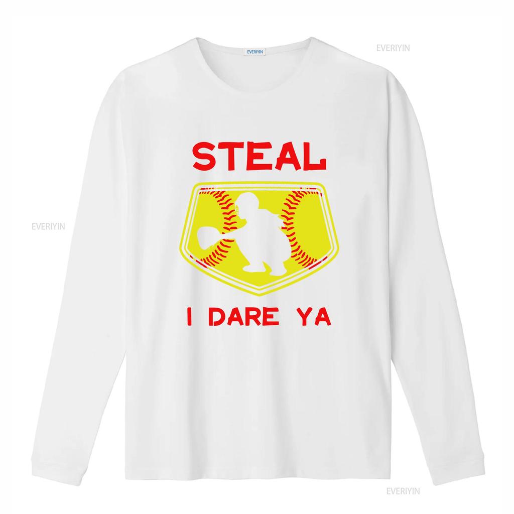 Steal I Dare Ya Softball Catcher T Shirt Funny For Players Bas vintage Washed Top For Everyday Wear homme graphic
