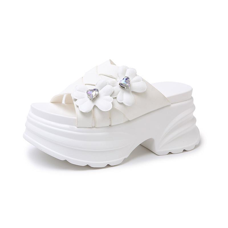 New thick heel cool slippers women's summer new muffin thick bottom hollow fish mouth slippers wear fashion one-word drag