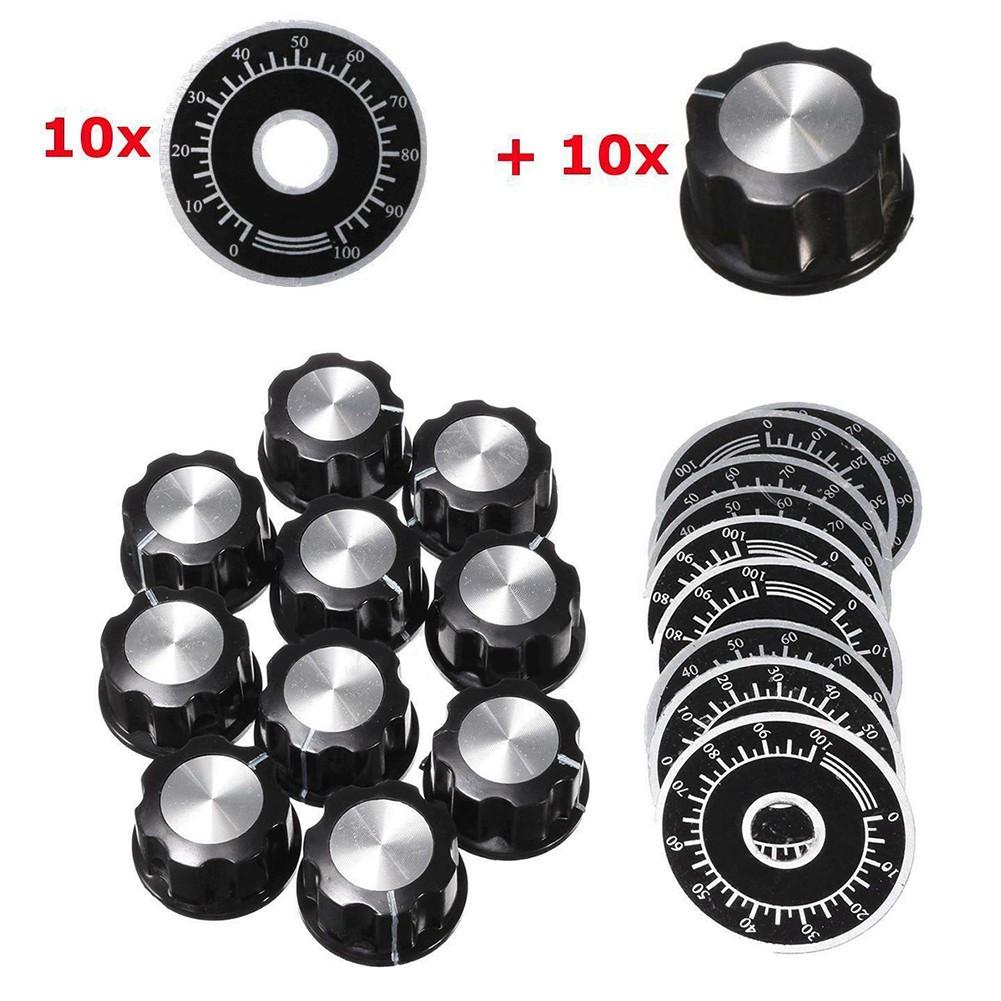 10PCS Rotary Potentiometer Knobs With 10PCS Counting Dial 0-100 Scale