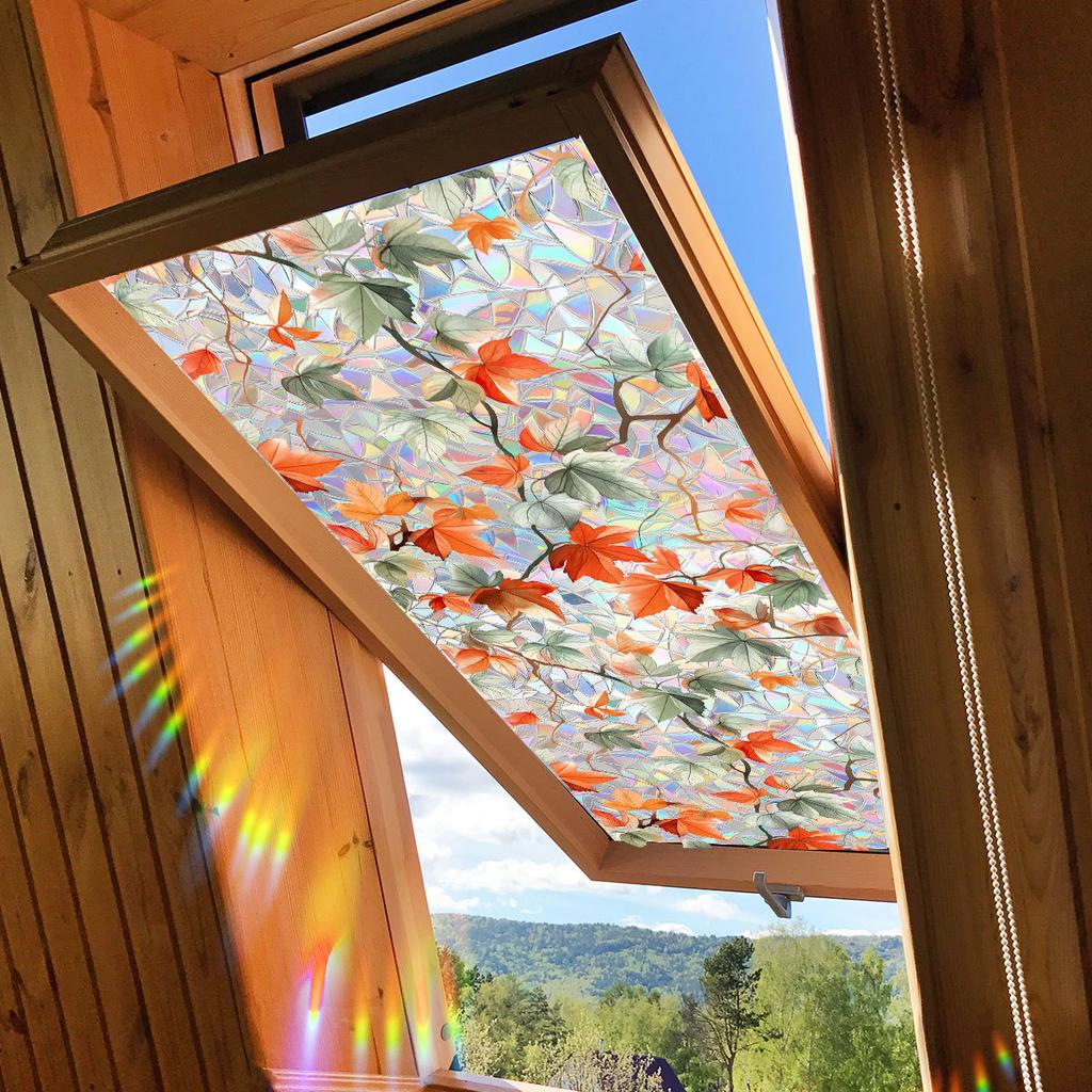 Xc3047 Fresh And Retro Flower Vine Maple Leaf Sunshine Colorful Static Glass Sticker Double-Sided Visual Decoration