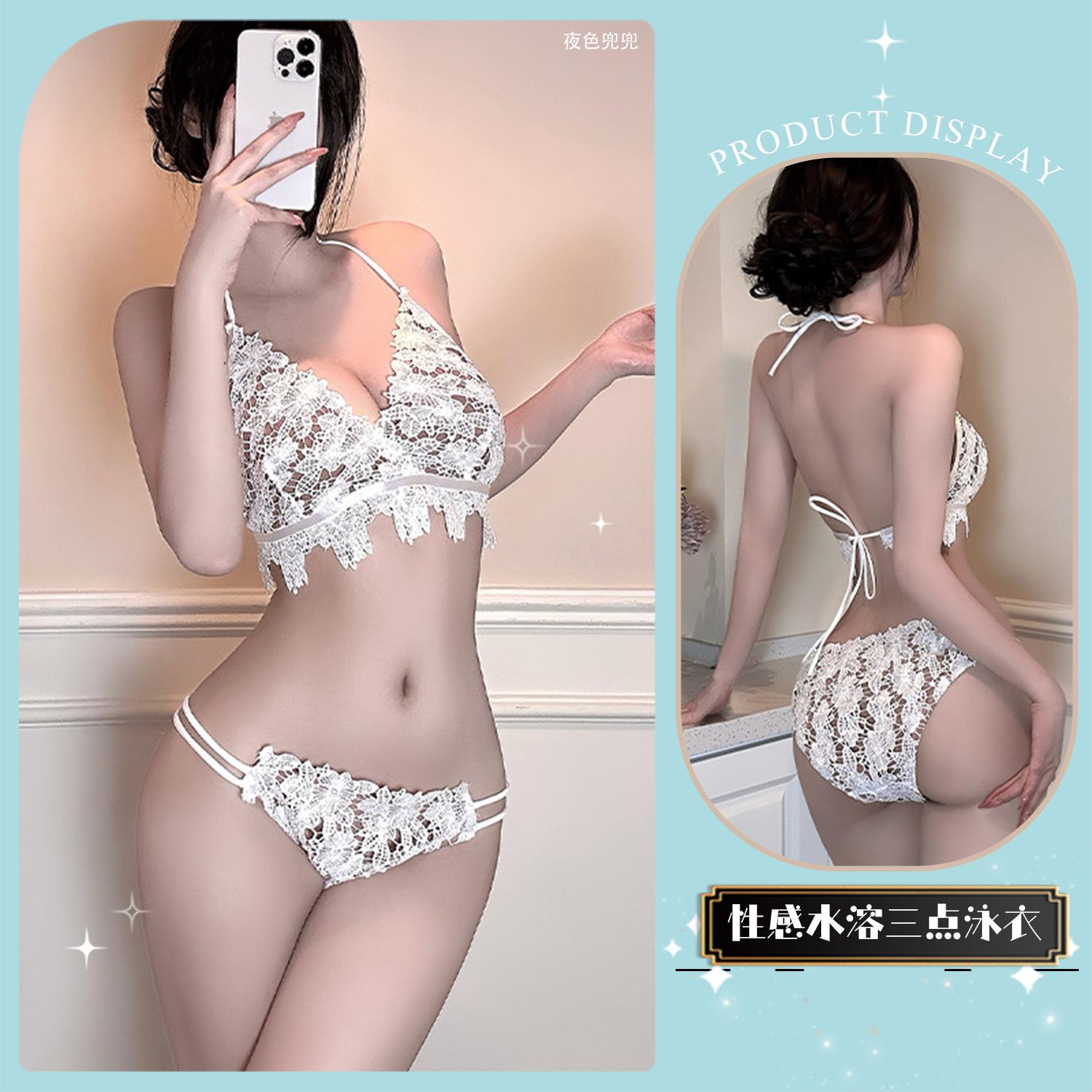 Sexy underwear new women s lace edge bikini swimsuit hollowed out temptation bed backless three points M
