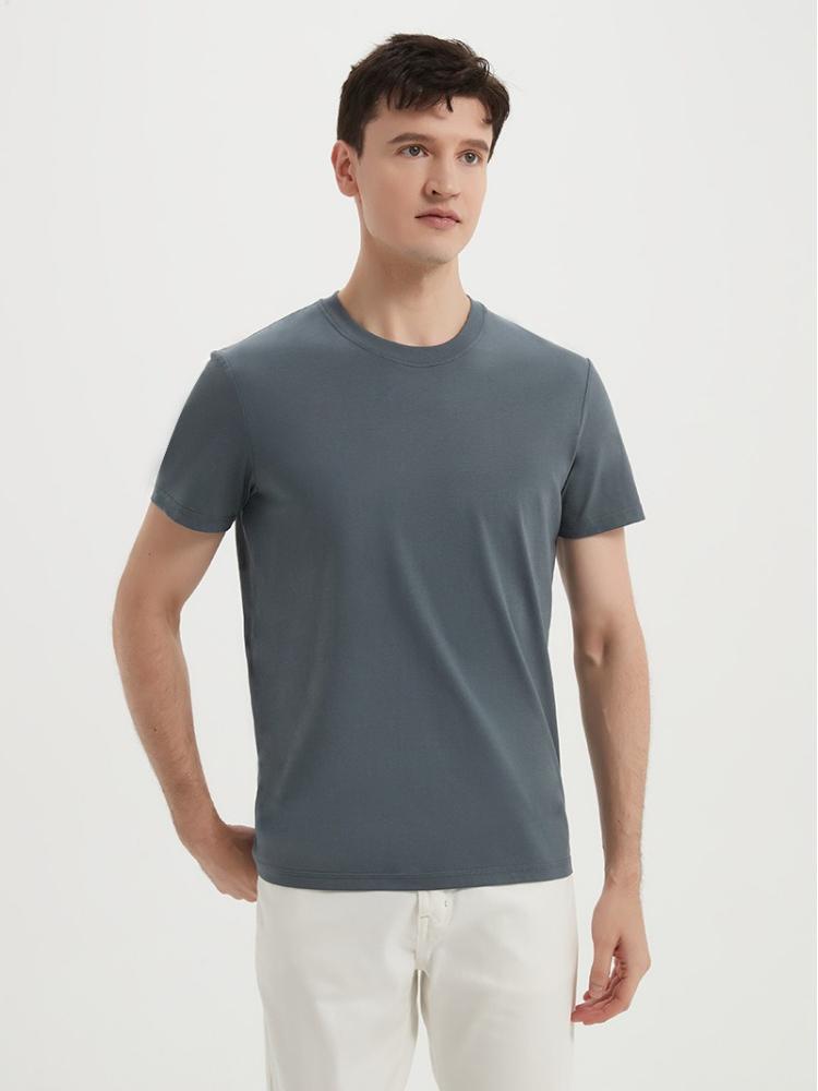 Long-staple Cotton Short-sleeve Crew Neck Three-needle Solid Color Wrinkle-free Sun Protection Antibacterial Cool T-shirt for Men Minimalist Tops