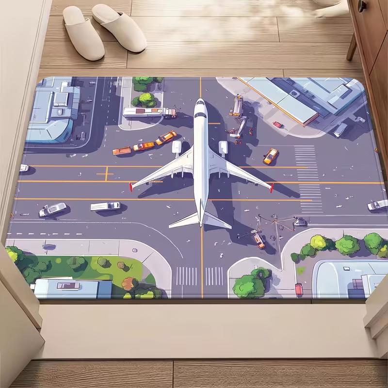 2D Aviation Door Mat Airplane Pattern Entrance Rug Soft Non-Slip Aircraft Fan Home Office Decor Welcome Mat for Boys Room