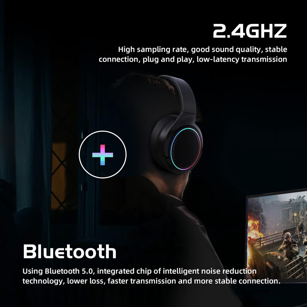 Wireless Headset 2.4G 5.1 Wireless Dual Mode Stereo Noise Cancelling Over Ear Integrated Gaming Headset