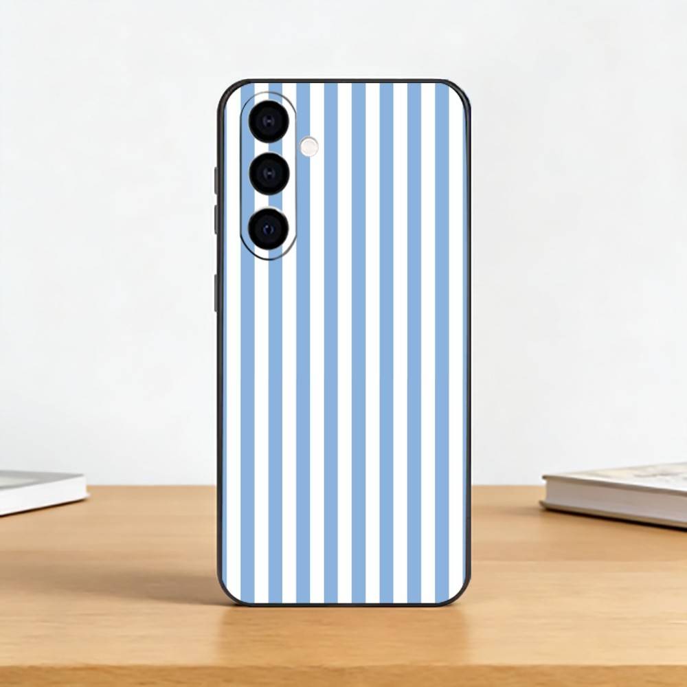 L-light blue stripeds Phone Case For Samsung Galaxy A73,A72,A71,A70,A53,A52,A51,Others Soft Black Cover