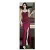 Spaghetti Strap Slit Evening Gown for Nightclub and Spa Technicians