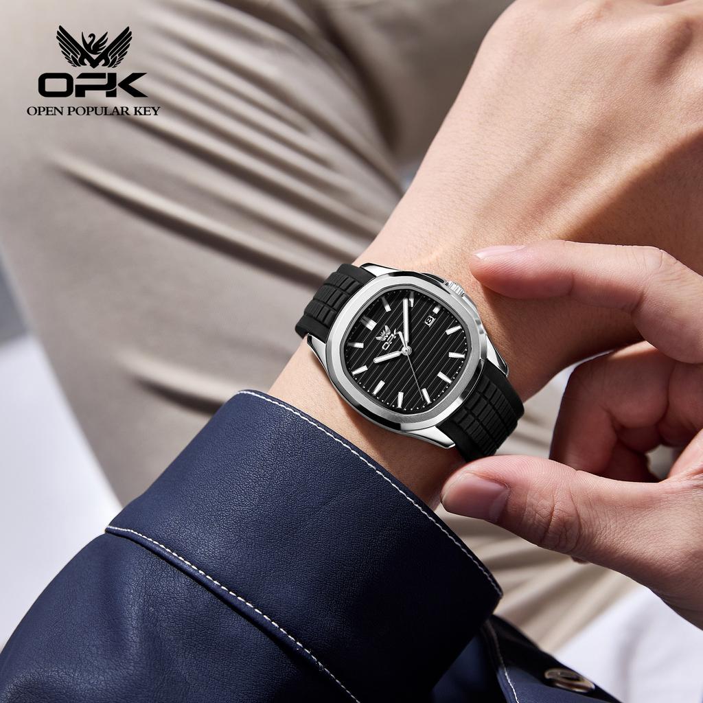 OPK Brand Watch Fashion Striped Silicone Strap Single Calendar Waterproof Quartz Men's Watch 6095