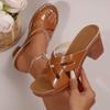 Vintage Round Toe High Heels Sandals Women Classic Solid Color Slippers Women 2025 Summer Open Toe Cross Tie Straps Shoes