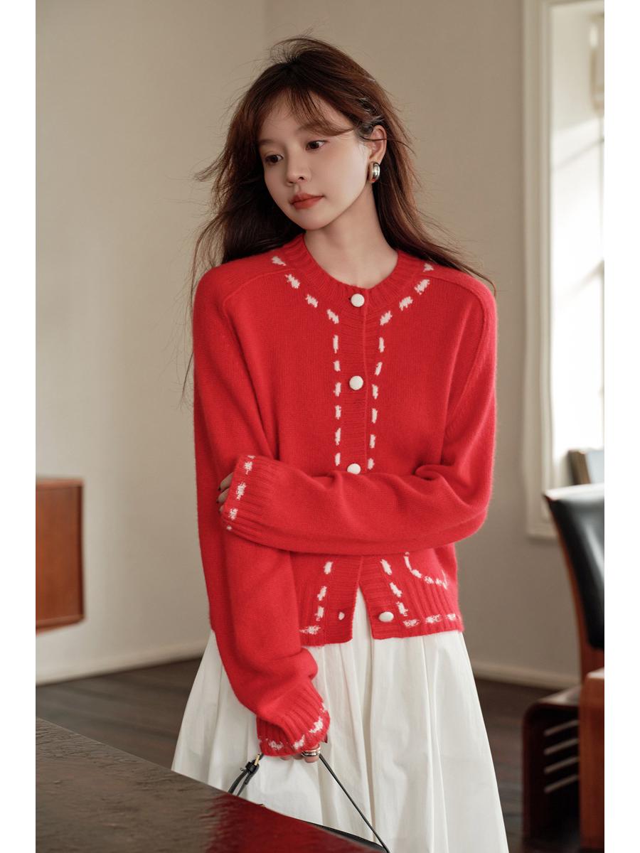 

Кардиган из 100% чистого кашемира с жаккардовым узором «пойнтэль», в стиле супермодели Лю Вэнь, издание 2024 года S