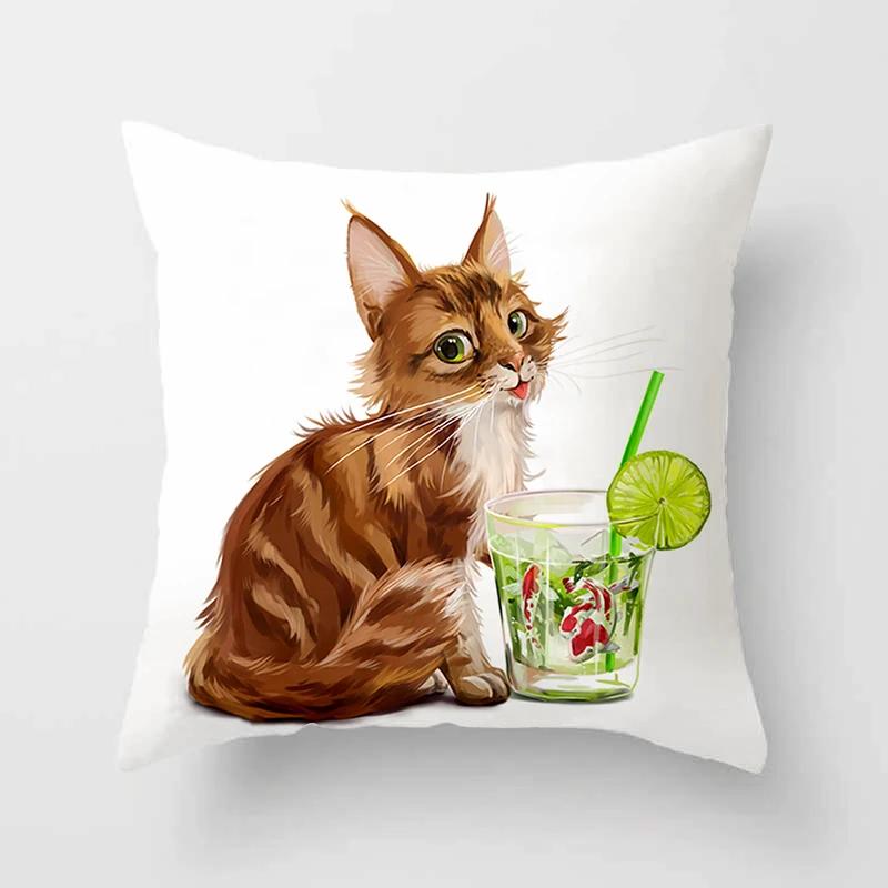 Cartoon Katze Tier Sofa Dekorative Kissenhülle Kissen Kissenbezug Polyester 45*45 Zierkissen Heimdeko Kissenbezug