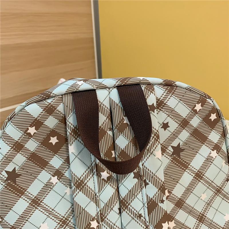 Schulrucksack für Studenten Damen Retro Karomuster Große Kapazität Reiserucksack