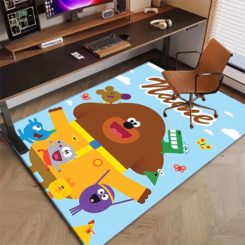 Custom Hey Duggee Mat Personalized Name, Polyester Washable Indoor Entryway Rug, Gift for Christmas, Easter, Thanksgiving Day
