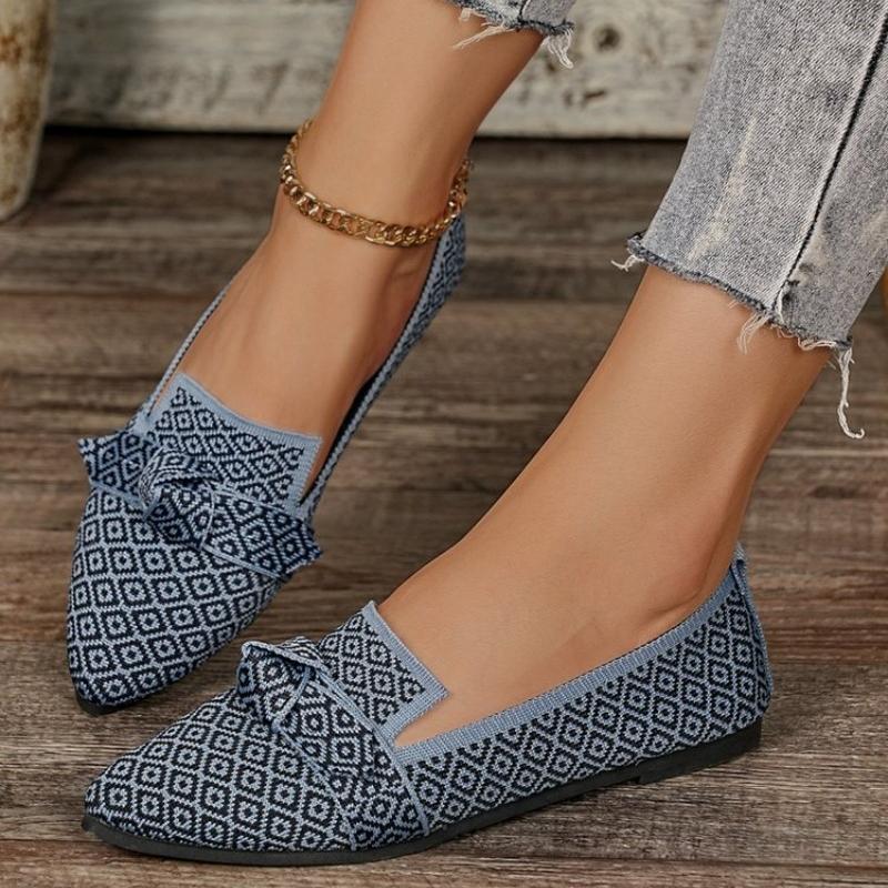 Knitted Plus Size Women's Shoes 2026 Spring Autumn Shallow Mouth Pointed Toe Flat Bottom Colorblock Mesh Breathable