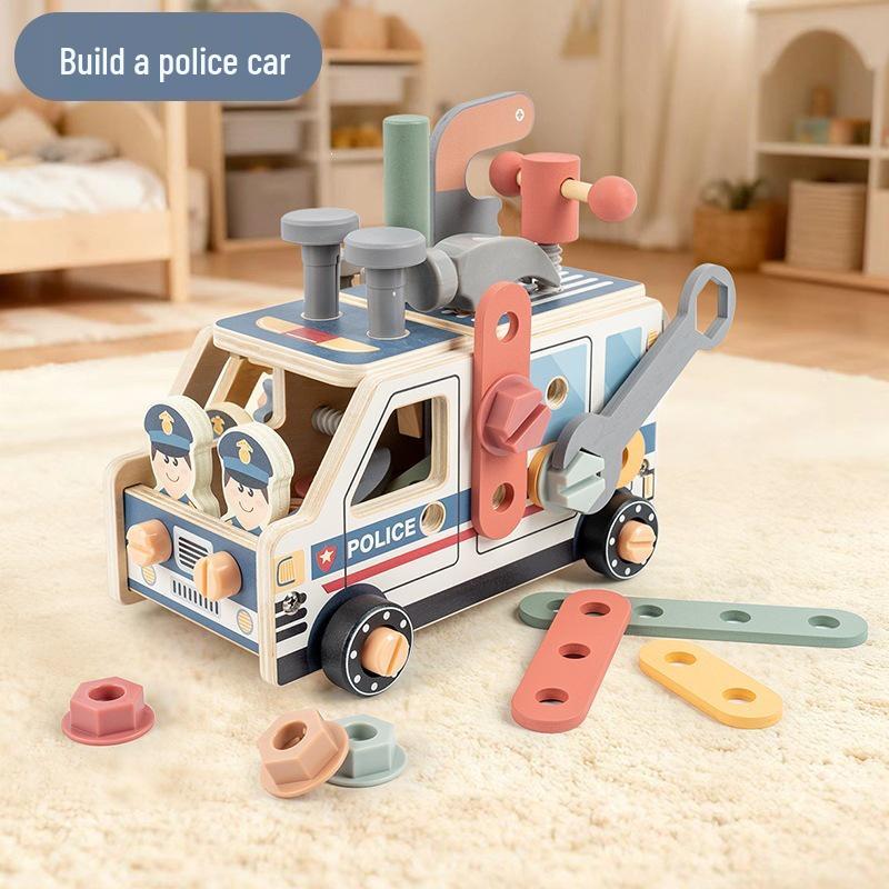 Wooden Educational Firefighting Tool Cart for Kids - Hands-on Repair & Disassembly Toy