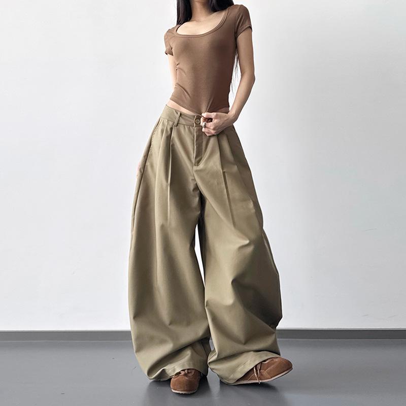 Spring 2026 Fashion: Women s High-Waisted Lazy Style Wide-Leg Khaki Pants Khaki