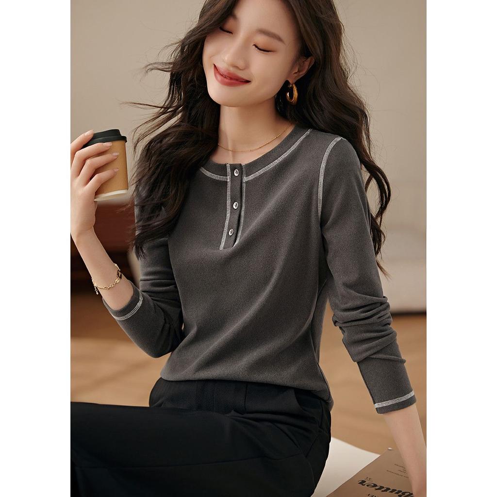 T-shirt Women's Long-sleeved Spring New Fashionable Base Shirt Korean T-shirt Splicing Design Top
