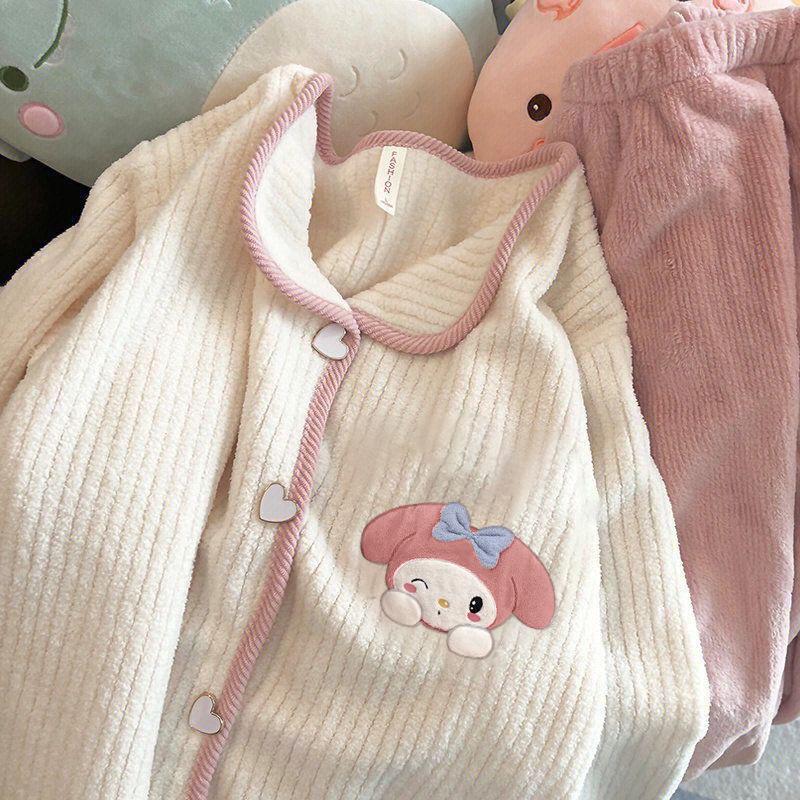 Women's Winter Pajama Set - Coral Fleece Cardigan & Flannel Pants