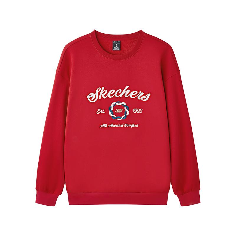Skechers New Year Collection College Style Color Block Comfortable Fashion Soft Round Neck Versatile Sweatshirt Men sweatshirt Light-Red L125M058-03LC XXL