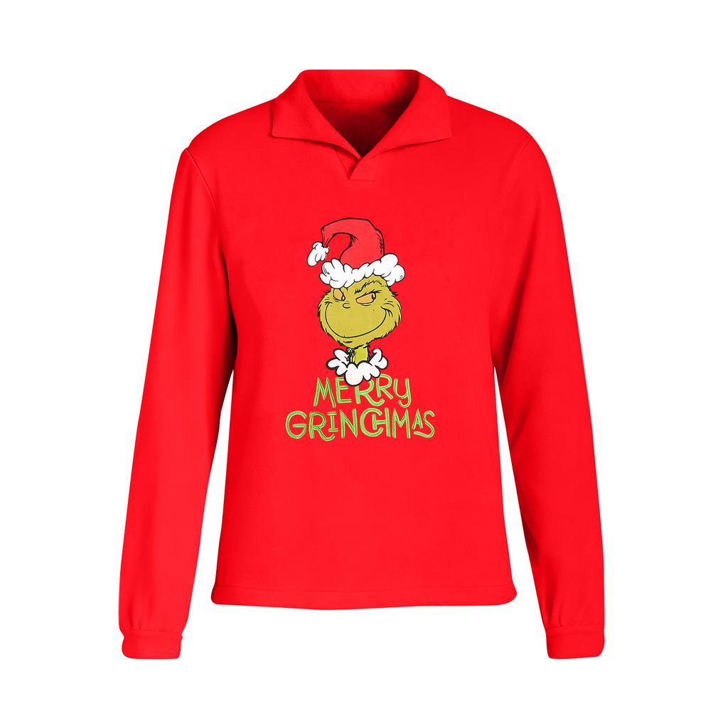 Women's Stand-up Collar Long-sleeved Pullover Top, Christmas Print Sports Top