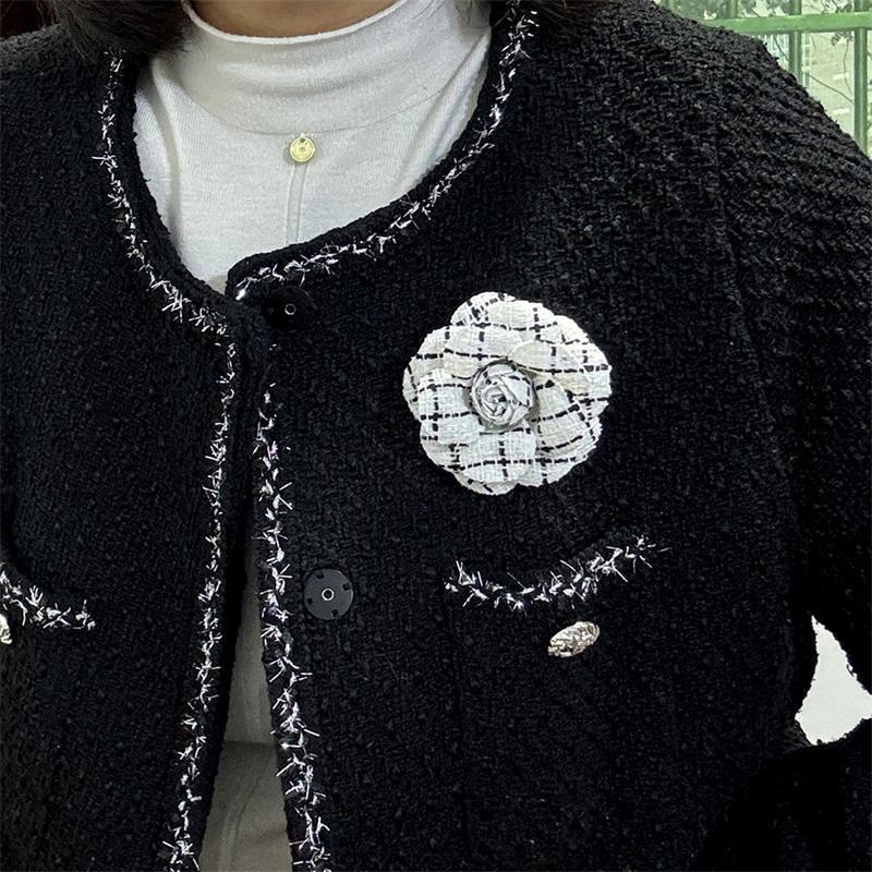 Camellia Houndstooth Brooch All-Season Fabric Mourning Funeral Corsage Pin High-End Elegant Clothes Bag Scarf Accessories Brooch