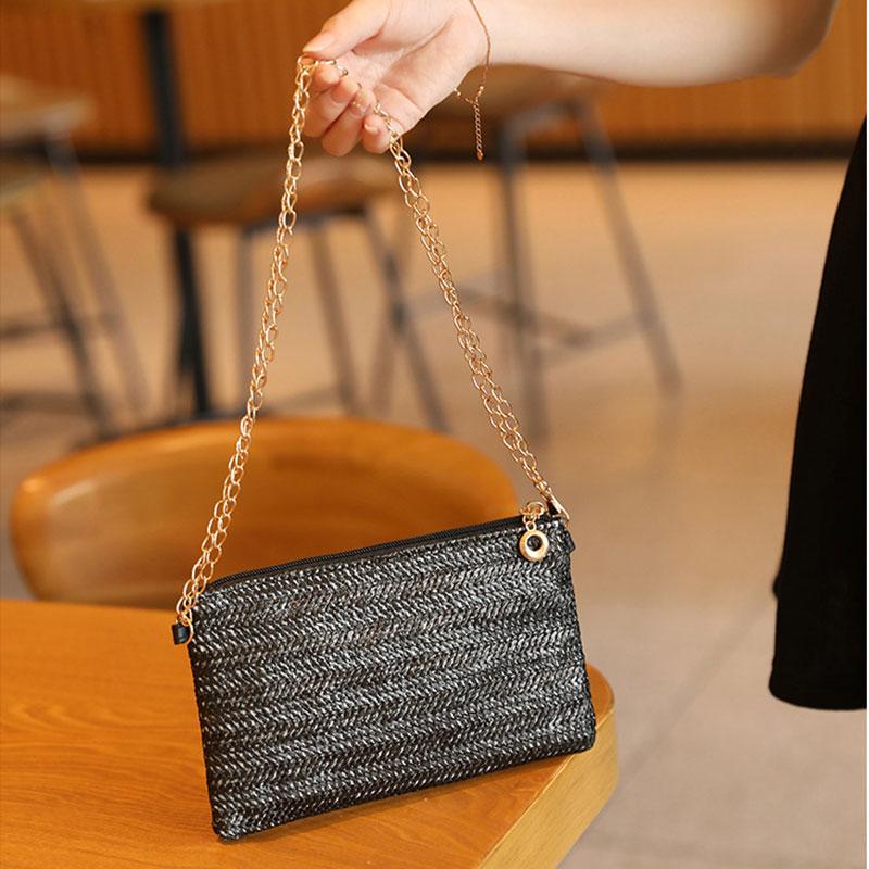 Summer Casual Chain Strap Crossbody Bags For Daily Used, Simple Design Straw Shoulder Bag For Women, Ladies Handbags Day Clutch
