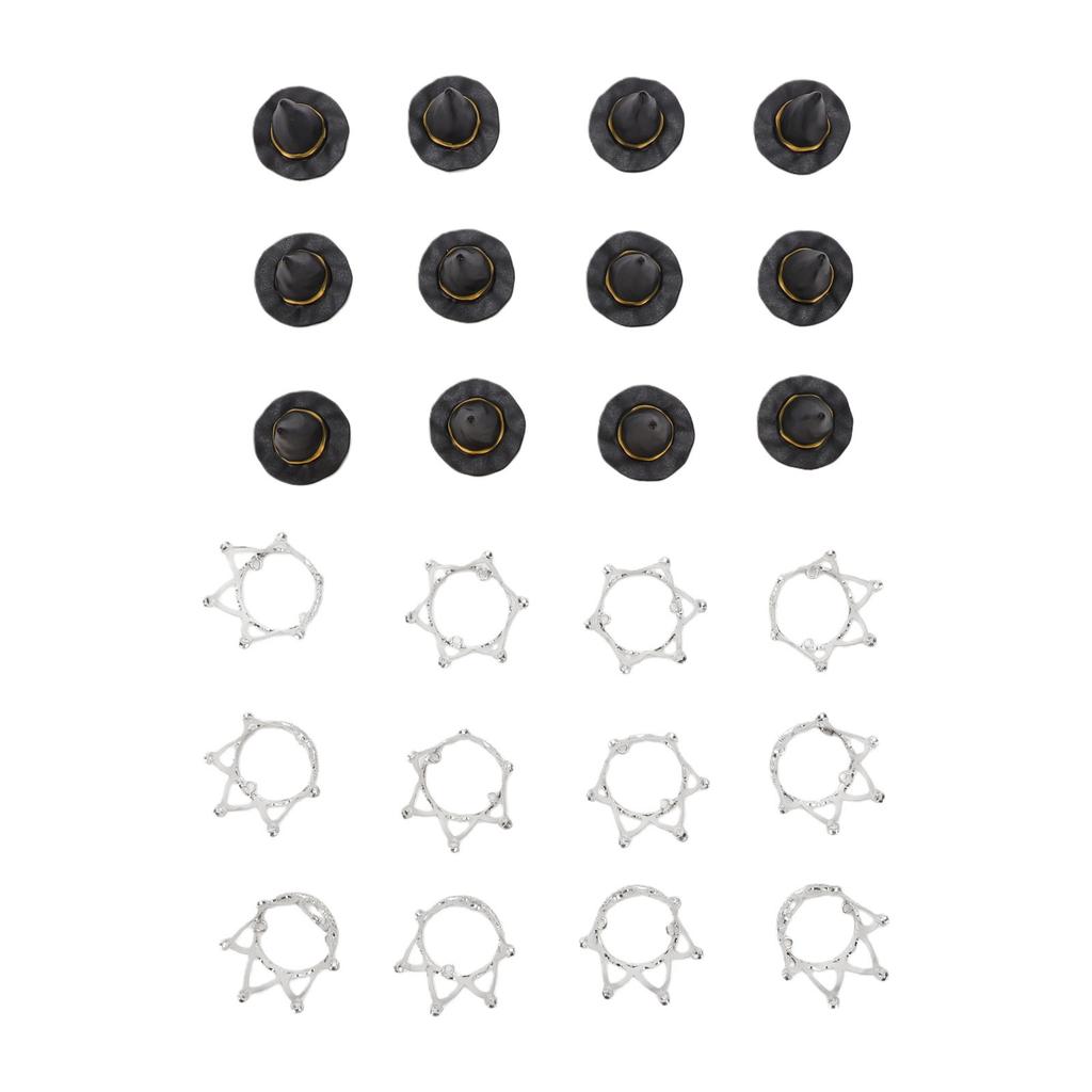 12 Set Witch Hat and Crown Cake Toppers Mini Wizard Hats Cupcake Decorations for Birthday Party Supplies Silver