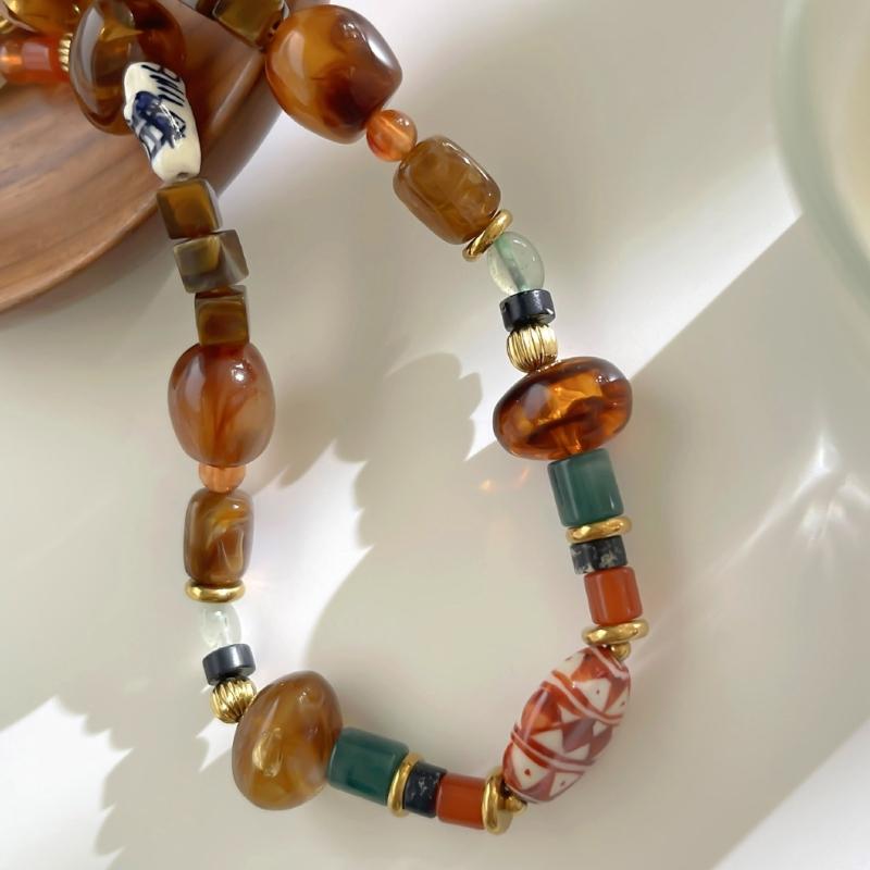 Vibrant Mix Bead Collarbone Necklace With Stainless Steel Closure Stylish Jewelry Gift For Casual Or Formal Outfits