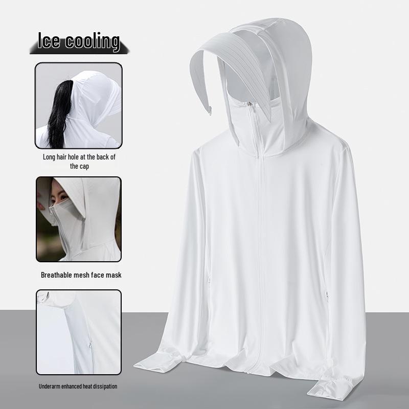 Unisex UPF50+ Cooling Ice Silk Sun Protection Jacket with Detachable Brim for Outdoor Cycling