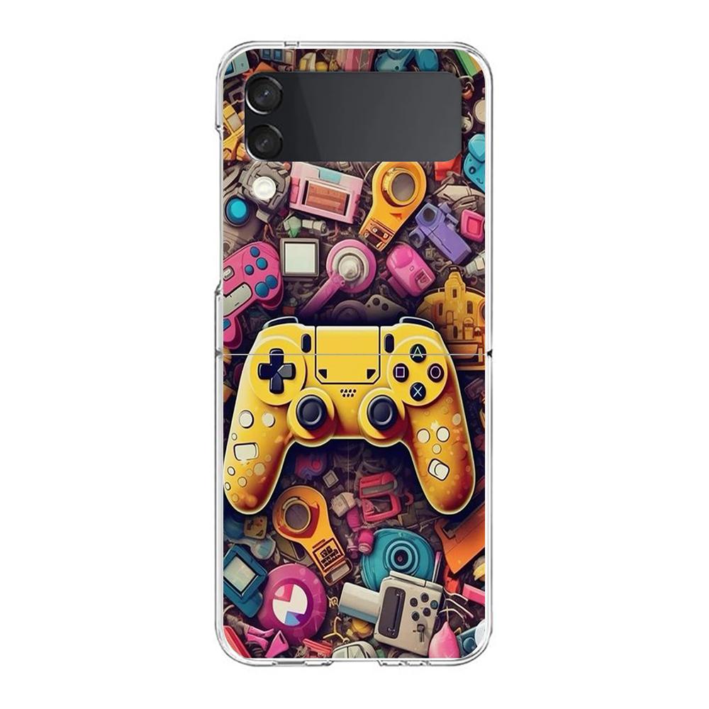 Phone Cover For Samsung Galaxy Z Flip 7 6 5 4 Case Transparent For Samsung Z Flip 3 Hard PC Foldable Bag Game Controller Graphic