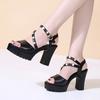 22 Summer New High-heeled Fish Mouth One-word Buckle Thick-heeled Sandals Waterproof Table Pearl